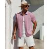 Alimens & Gentle Mens Cuban Guayabera Shirt Short Sleeve Untucked Soild Button Down Shirts Beach Wedding Causal Vacation Tops(Coral Pink)