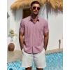 Alimens & Gentle Mens Cuban Guayabera Shirt Short Sleeve Untucked Soild Button Down Shirts Beach Wedding Causal Vacation Tops(Coral Pink)