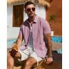 Alimens & Gentle Mens Cuban Guayabera Shirt Short Sleeve Untucked Soild Button Down Shirts Beach Wedding Causal Vacation Tops(Coral Pink)