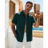 Alimens & Gentle Mens Cuban Guayabera Shirt Short Sleeve Untucked Soild Button Down Shirts Beach Wedding Causal Vacation Tops(Dark Green)