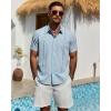 Alimens & Gentle Mens Cuban Guayabera Shirt Short Sleeve Untucked Soild Button Down Shirts Beach Wedding Causal Vacation Tops(Light Blue)