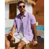 Alimens & Gentle Mens Cuban Guayabera Shirt Short Sleeve Untucked Soild Button Down Shirts Beach Wedding Causal Vacation Tops(Light Purple)