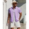 Alimens & Gentle Mens Cuban Guayabera Shirt Short Sleeve Untucked Soild Button Down Shirts Beach Wedding Causal Vacation Tops(Light Purple)