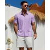 Alimens & Gentle Mens Cuban Guayabera Shirt Short Sleeve Untucked Soild Button Down Shirts Beach Wedding Causal Vacation Tops(Light Purple)