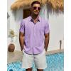 Alimens & Gentle Mens Cuban Guayabera Shirt Short Sleeve Untucked Soild Button Down Shirts Beach Wedding Causal Vacation Tops(Light Purple)
