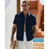 Alimens & Gentle Mens Cuban Guayabera Shirt Short Sleeve Untucked Soild Button Down Shirts Beach Wedding Causal Vacation Tops(Navy Blue)