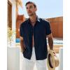 Alimens & Gentle Mens Cuban Guayabera Shirt Short Sleeve Untucked Soild Button Down Shirts Beach Wedding Causal Vacation Tops(Navy Blue)