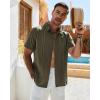 Alimens & Gentle Mens Cuban Guayabera Shirt Short Sleeve Untucked Soild Button Down Shirts Beach Wedding Causal Vacation Tops(Olive Green)