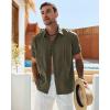 Alimens & Gentle Mens Cuban Guayabera Shirt Short Sleeve Untucked Soild Button Down Shirts Beach Wedding Causal Vacation Tops(Olive Green)