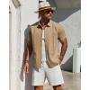 Alimens & Gentle Mens Cuban Guayabera Shirt Short Sleeve Untucked Soild Button Down Shirts Beach Wedding Causal Vacation Tops(Tan)