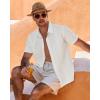 Alimens & Gentle Mens Cuban Guayabera Shirt Short Sleeve Untucked Soild Button Down Shirts Beach Wedding Causal Vacation Tops(White)