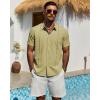 Alimens & Gentle Mens Cuban Guayabera Shirt Short Sleeve Untucked Soild Button Down Shirts Beach Wedding Causal Vacation Tops(Yellow Green)