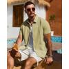 Alimens & Gentle Mens Cuban Guayabera Shirt Short Sleeve Untucked Soild Button Down Shirts Beach Wedding Causal Vacation Tops(Yellow Green)