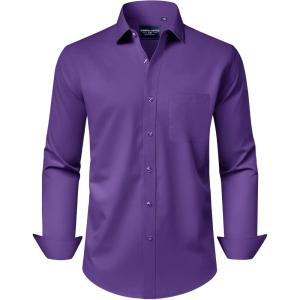 Alimens & Gentle Men’s Dress Shirts Long Sleeve Wrinkle-Free Stretch Shirts Solid Formal Button Down Shirt with Pocket(Ag Purple)