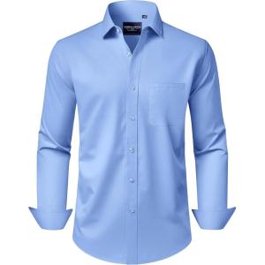 Alimens & Gentle Men’s Dress Shirts Long Sleeve Wrinkle-Free Stretch Shirts Solid Formal Button Down Shirt with Pocket(Blue)