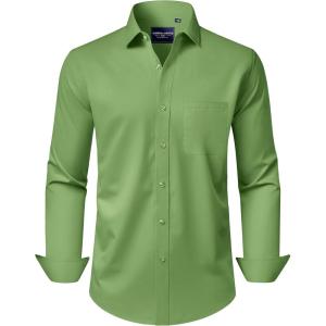 Alimens & Gentle Men’s Dress Shirts Long Sleeve Wrinkle-Free Stretch Shirts Solid Formal Button Down Shirt with Pocket(Bright Green)