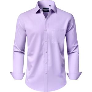 Alimens & Gentle Men’s Dress Shirts Long Sleeve Wrinkle-Free Stretch Shirts Solid Formal Button Down Shirt with Pocket(Lavender /Purple)