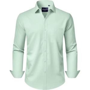 Alimens & Gentle Men’s Dress Shirts Long Sleeve Wrinkle-Free Stretch Shirts Solid Formal Button Down Shirt with Pocket(Light Green)