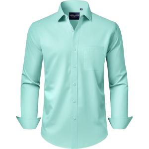 Alimens & Gentle Men’s Dress Shirts Long Sleeve Wrinkle-Free Stretch Shirts Solid Formal Button Down Shirt with Pocket(Mint Green)