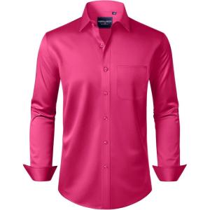 Alimens & Gentle Men’s Dress Shirts Long Sleeve Wrinkle-Free Stretch Shirts Solid Formal Button Down Shirt with Pocket(Rosy)