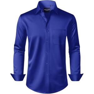Alimens & Gentle Men’s Dress Shirts Long Sleeve Wrinkle-Free Stretch Shirts Solid Formal Button Down Shirt with Pocket(Royal Blue)
