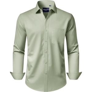 Alimens & Gentle Men’s Dress Shirts Long Sleeve Wrinkle-Free Stretch Shirts Solid Formal Button Down Shirt with Pocket(Sage Green)