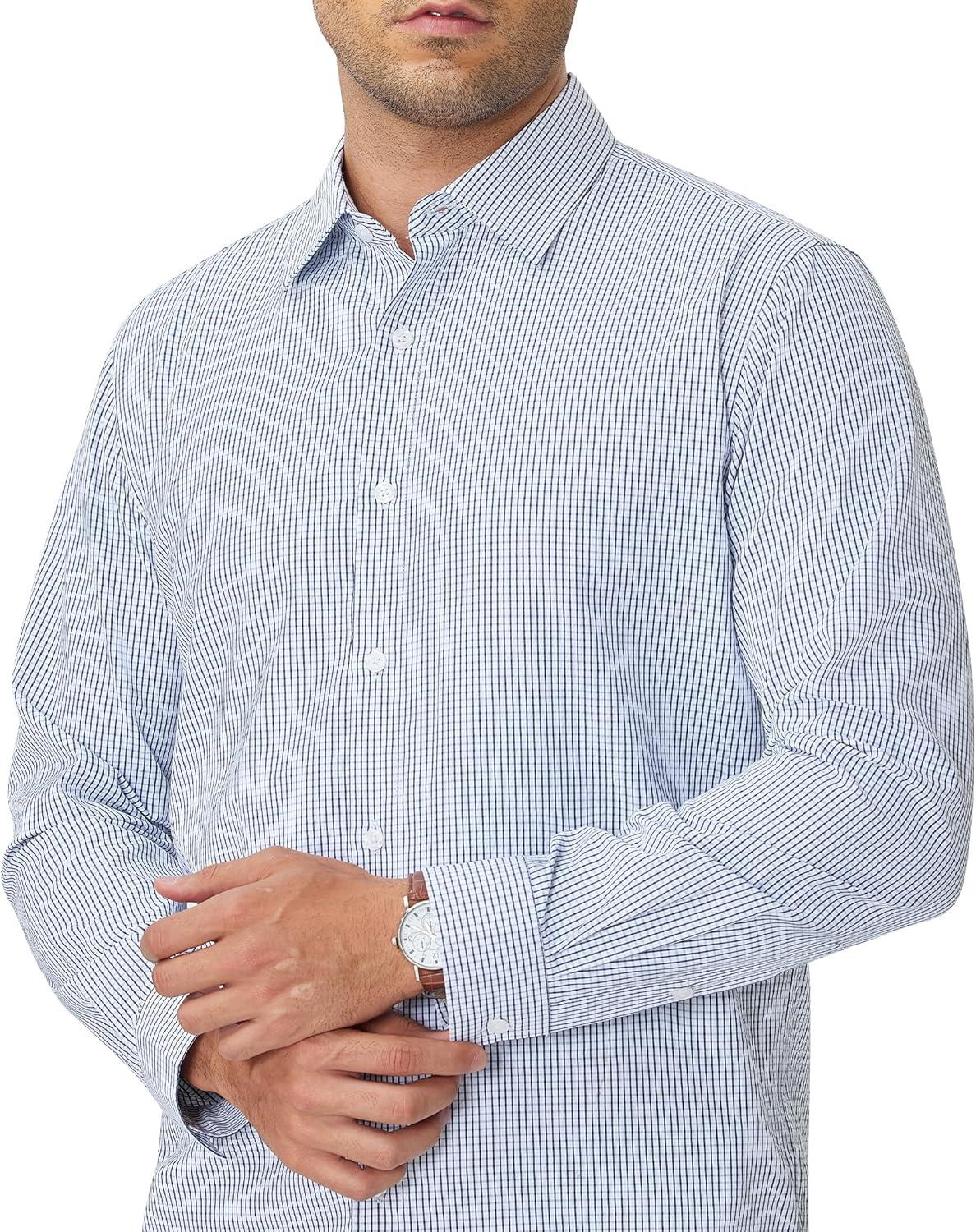 imageAlimens amp Gentle Mens Plaid Button Down Shirt Long Sleeve Dress Shirt Regular Fit Business Casual Gingham ShirtsBlue Gingham