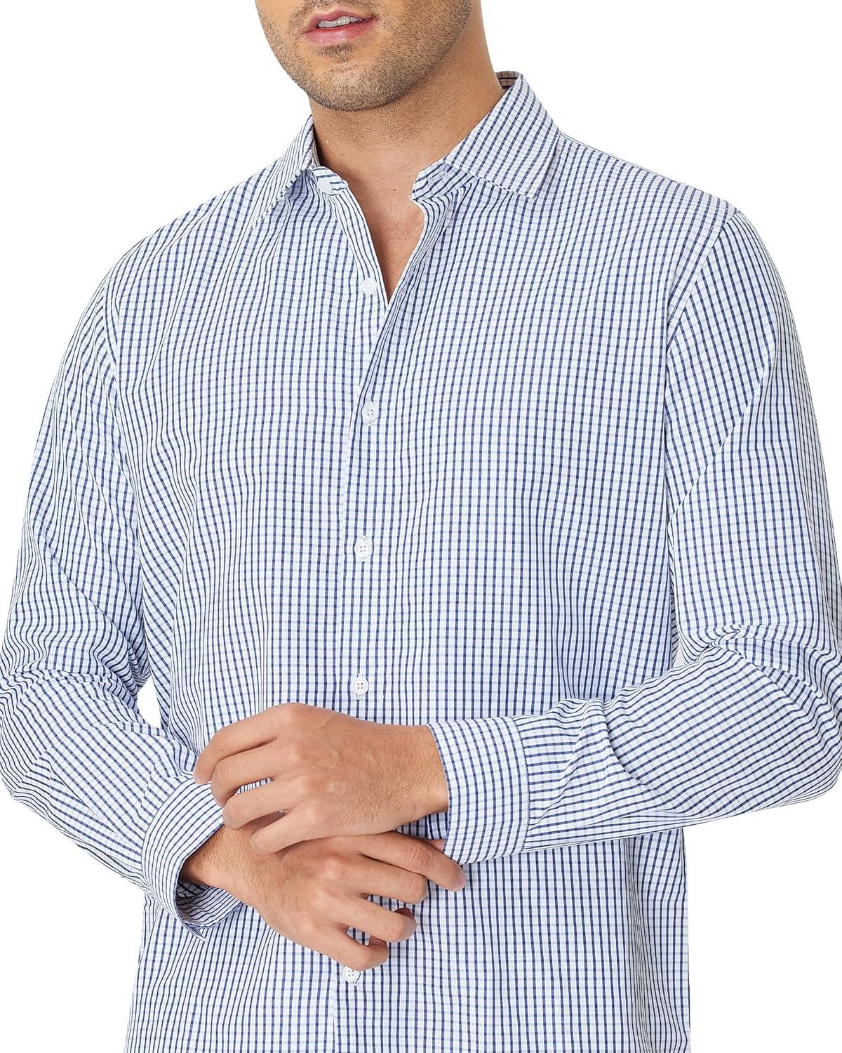 imageAlimens amp Gentle Mens Plaid Button Down Shirt Long Sleeve Dress Shirt Regular Fit Business Casual Gingham ShirtsBlue Plaid