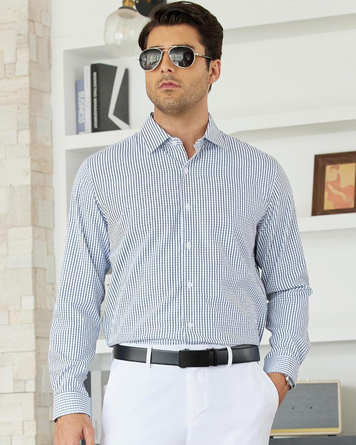 imageAlimens amp Gentle Mens Plaid Button Down Shirt Long Sleeve Dress Shirt Regular Fit Business Casual Gingham ShirtsBlue Plaid
