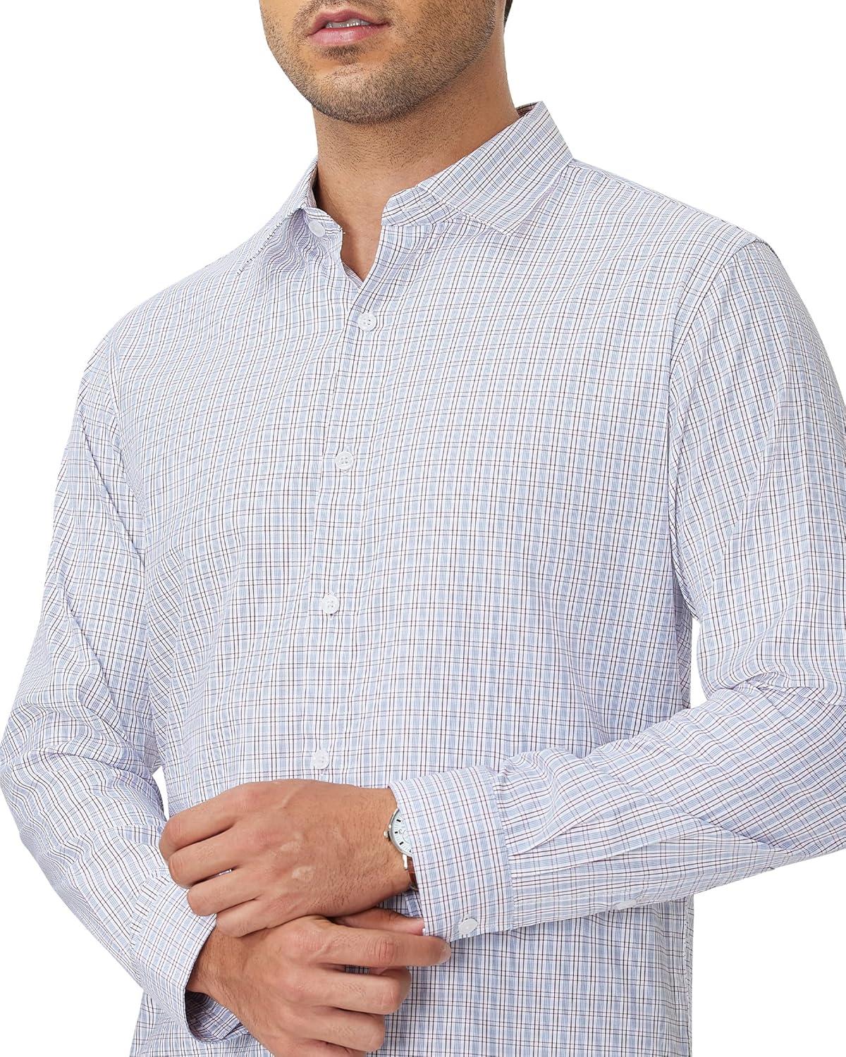 imageAlimens amp Gentle Mens Plaid Button Down Shirt Long Sleeve Dress Shirt Regular Fit Business Casual Gingham ShirtsBlueRed Gingham