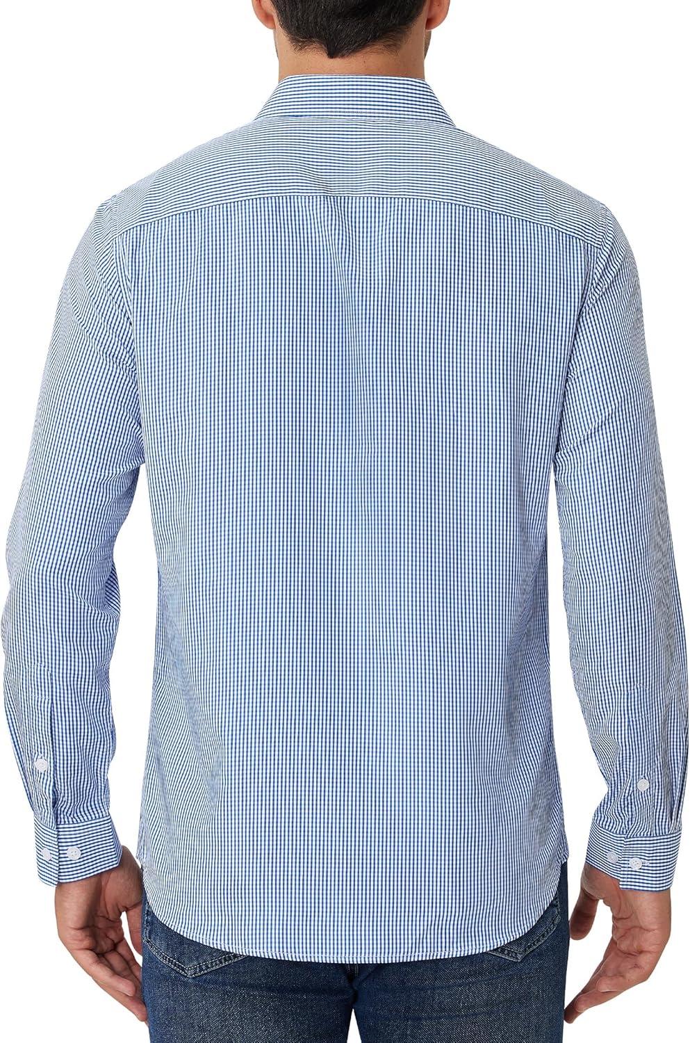 imageAlimens amp Gentle Mens Plaid Button Down Shirt Long Sleeve Dress Shirt Regular Fit Business Casual Gingham ShirtsDark Blue Gingham