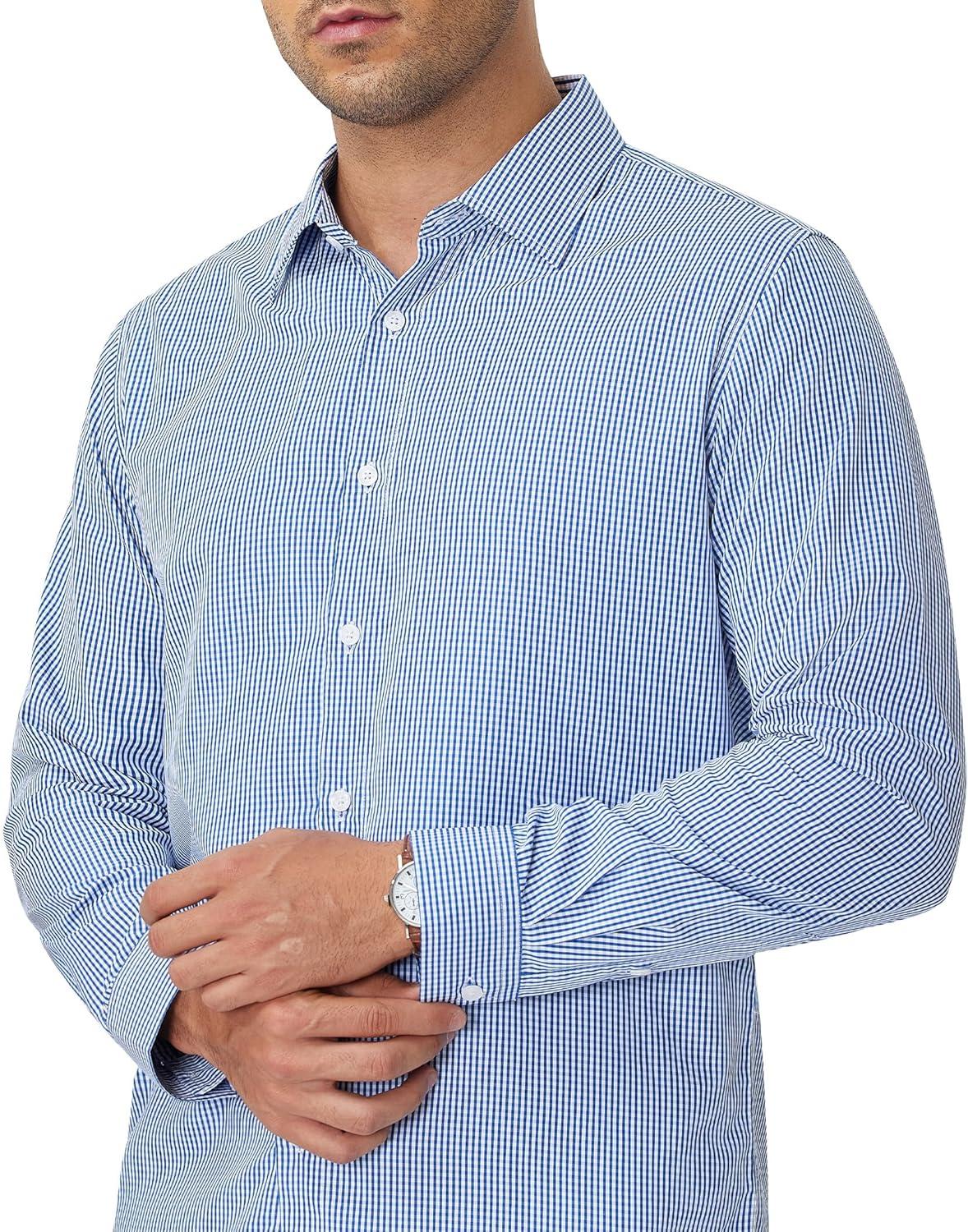 imageAlimens amp Gentle Mens Plaid Button Down Shirt Long Sleeve Dress Shirt Regular Fit Business Casual Gingham ShirtsDark Blue Gingham
