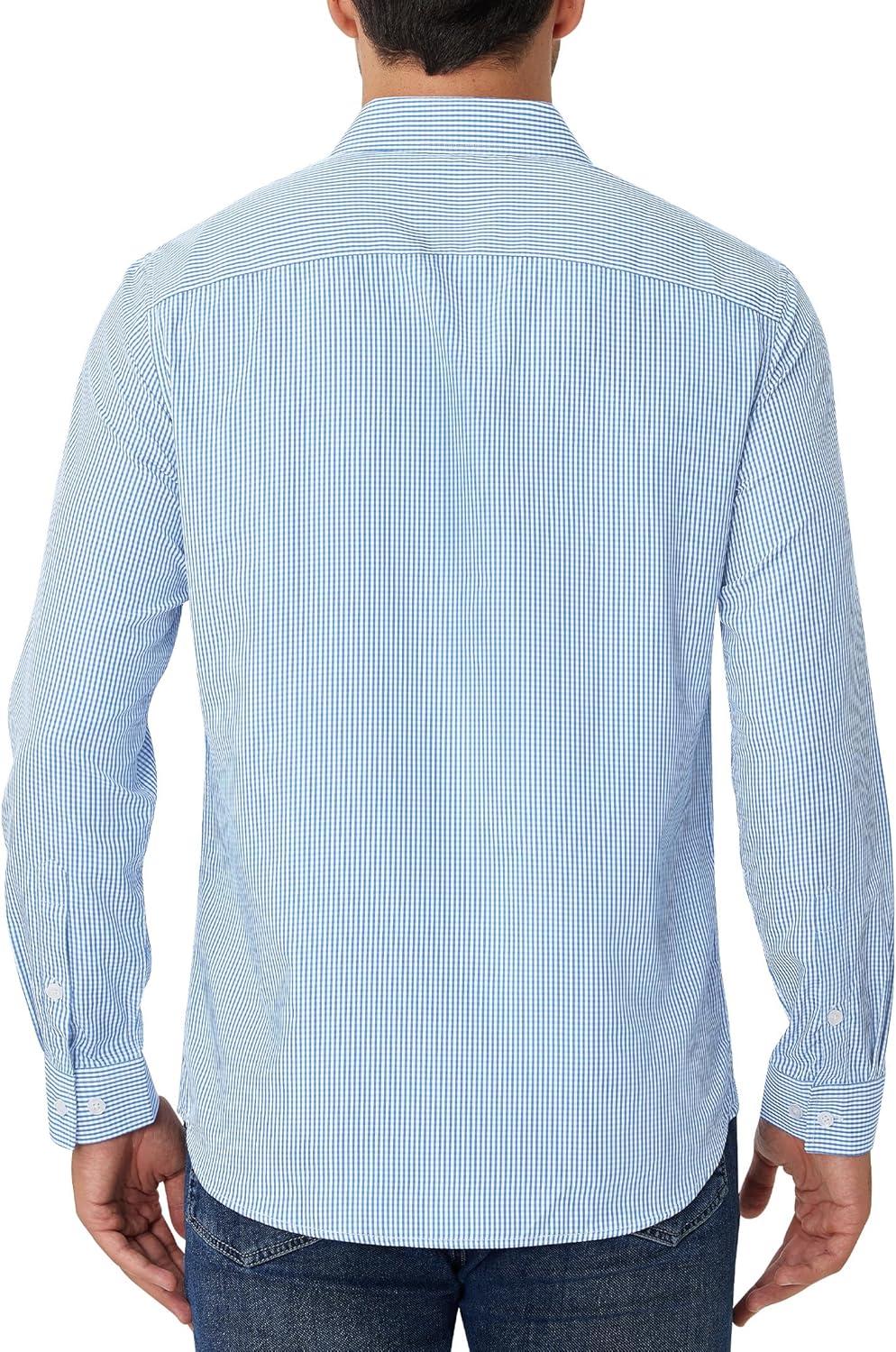 imageAlimens amp Gentle Mens Plaid Button Down Shirt Long Sleeve Dress Shirt Regular Fit Business Casual Gingham ShirtsDark Blue White Check