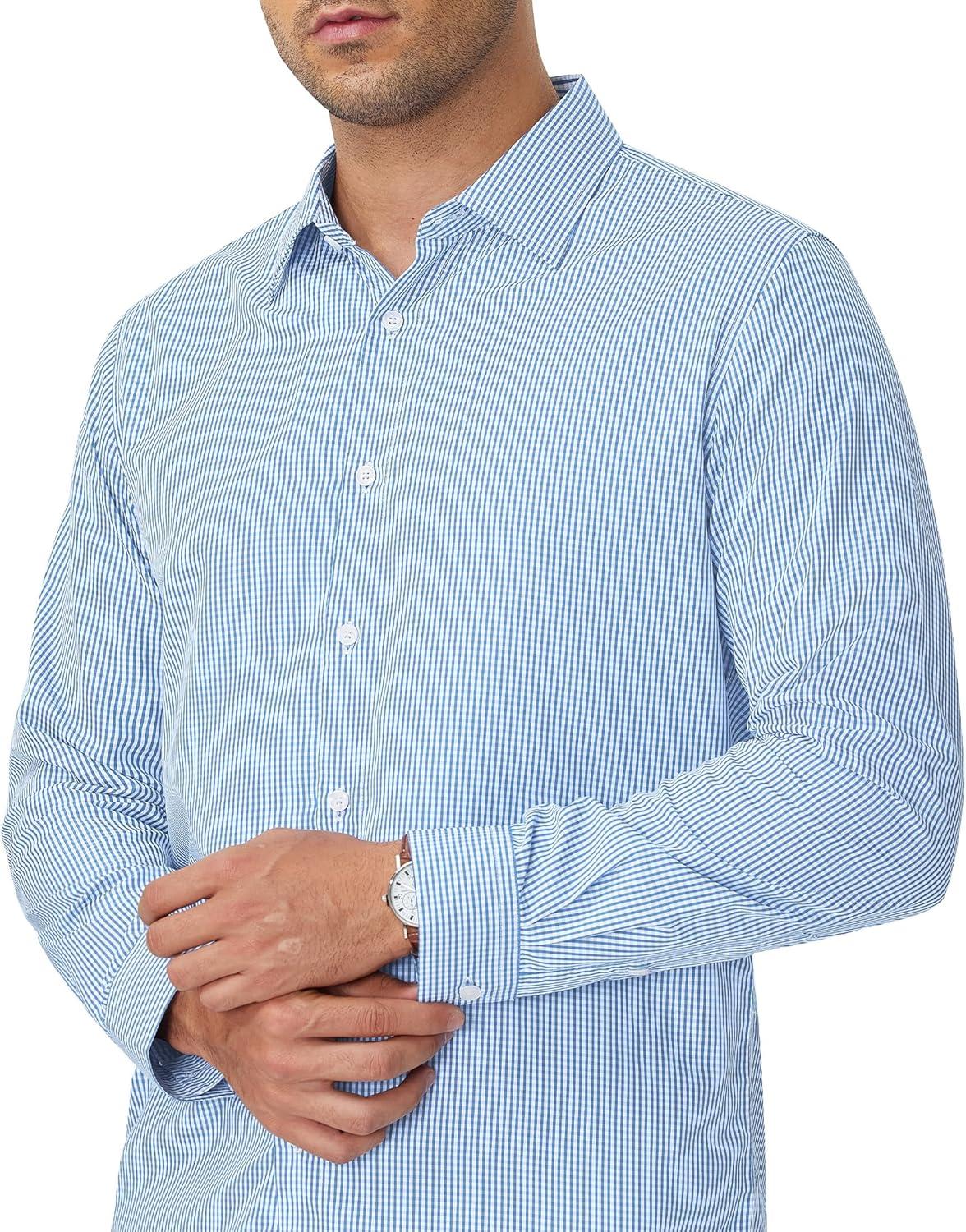 imageAlimens amp Gentle Mens Plaid Button Down Shirt Long Sleeve Dress Shirt Regular Fit Business Casual Gingham ShirtsDark Blue White Check
