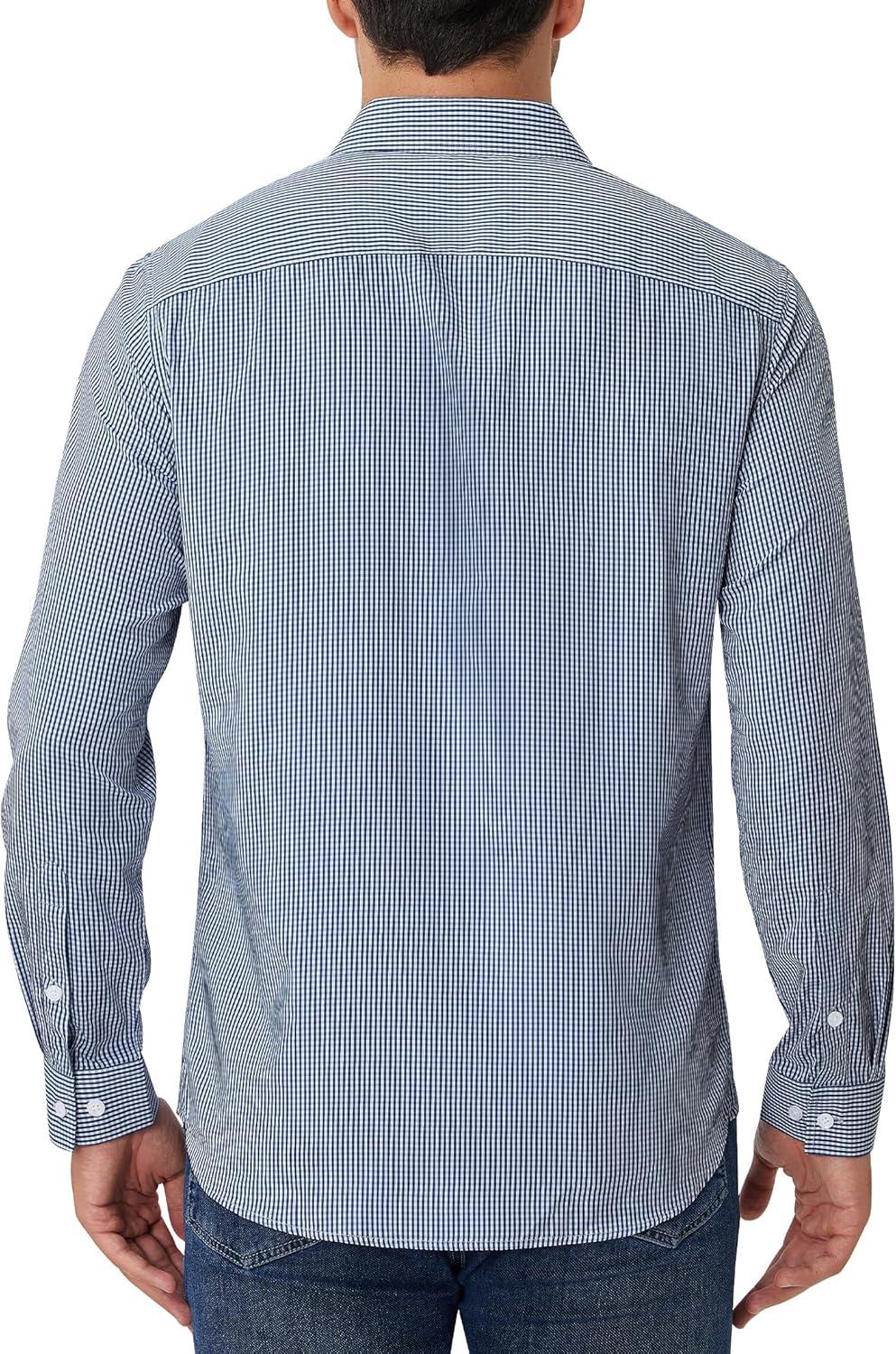 imageAlimens amp Gentle Mens Plaid Button Down Shirt Long Sleeve Dress Shirt Regular Fit Business Casual Gingham ShirtsNavy BlueWhite Check