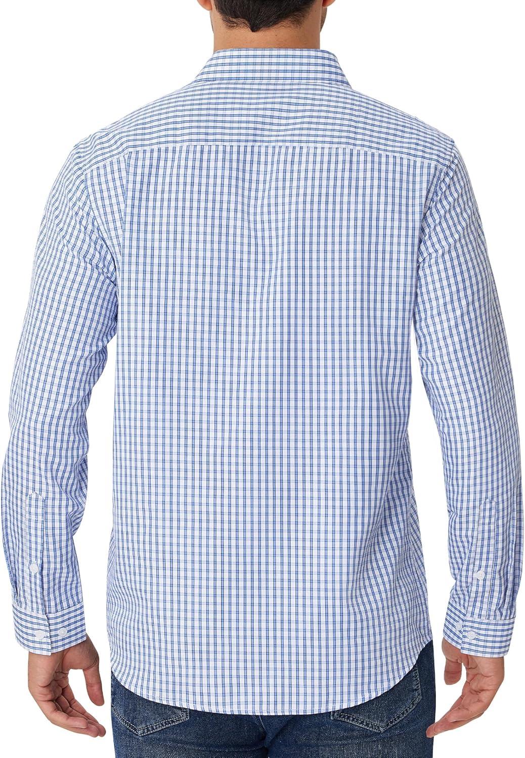 imageAlimens amp Gentle Mens Plaid Button Down Shirt Long Sleeve Dress Shirt Regular Fit Business Casual Gingham ShirtsSky Blue White Check