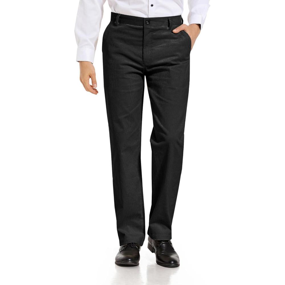 imageAlimens amp Gentle Mens Corduroy Pant Straight Fit FlatFront Casual Chino PantsBlack