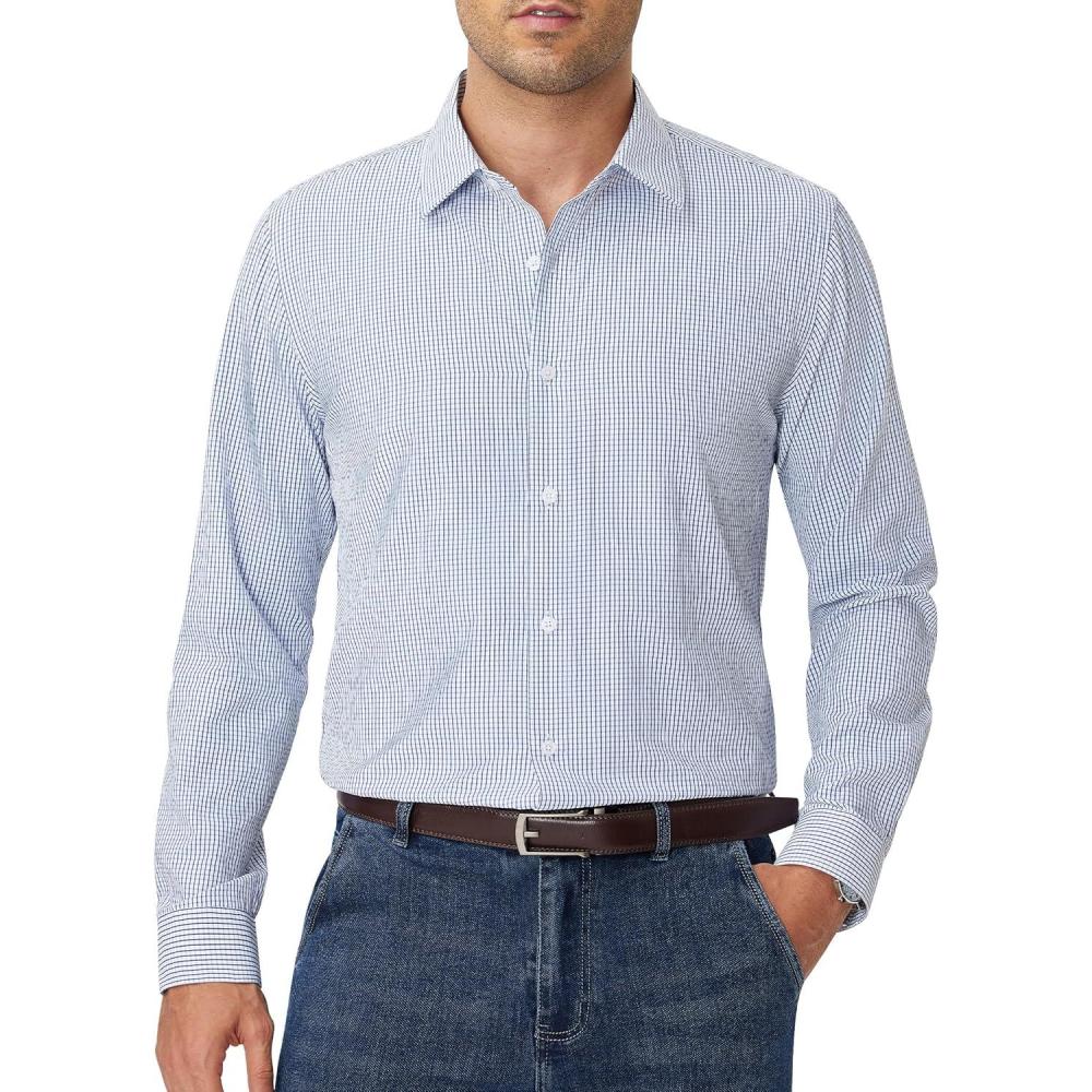 imageAlimens amp Gentle Mens Plaid Button Down Shirt Long Sleeve Dress Shirt Regular Fit Business Casual Gingham ShirtsBlue Gingham