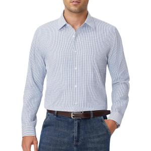 Alimens & Gentle Men’s Plaid Button Down Shirt Long Sleeve Dress Shirt Regular Fit Business Casual Gingham Shirts(Blue Gingham)