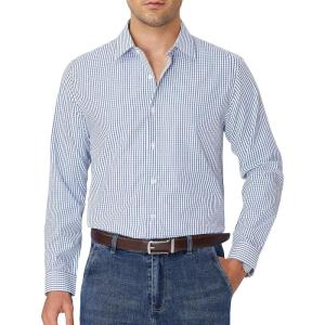 Alimens & Gentle Men’s Plaid Button Down Shirt Long Sleeve Dress Shirt Regular Fit Business Casual Gingham Shirts(Blue Plaid)