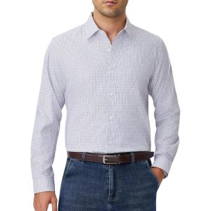 Alimens & Gentle Men’s Plaid Button Down Shirt Long Sleeve Dress Shirt Regular Fit Business Casual Gingham Shirts(Blue/Red Gingham)