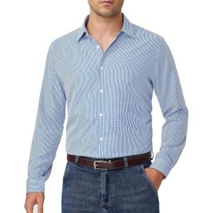 Alimens & Gentle Men’s Plaid Button Down Shirt Long Sleeve Dress Shirt Regular Fit Business Casual Gingham Shirts(Dark Blue Gingham)