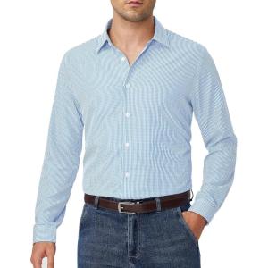 Alimens & Gentle Men’s Plaid Button Down Shirt Long Sleeve Dress Shirt Regular Fit Business Casual Gingham Shirts(Dark Blue /White Check)