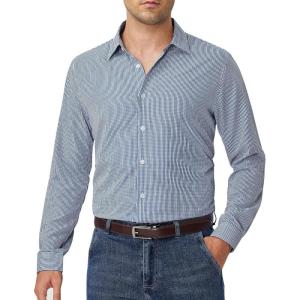 Alimens & Gentle Men’s Plaid Button Down Shirt Long Sleeve Dress Shirt Regular Fit Business Casual Gingham Shirts(Navy Blue/White Check)