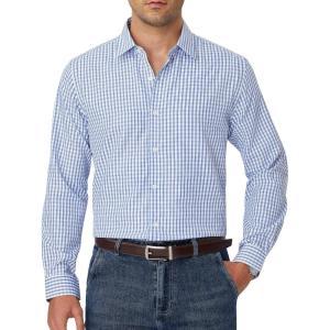 Alimens & Gentle Men’s Plaid Button Down Shirt Long Sleeve Dress Shirt Regular Fit Business Casual Gingham Shirts(Sky Blue/ White Check)