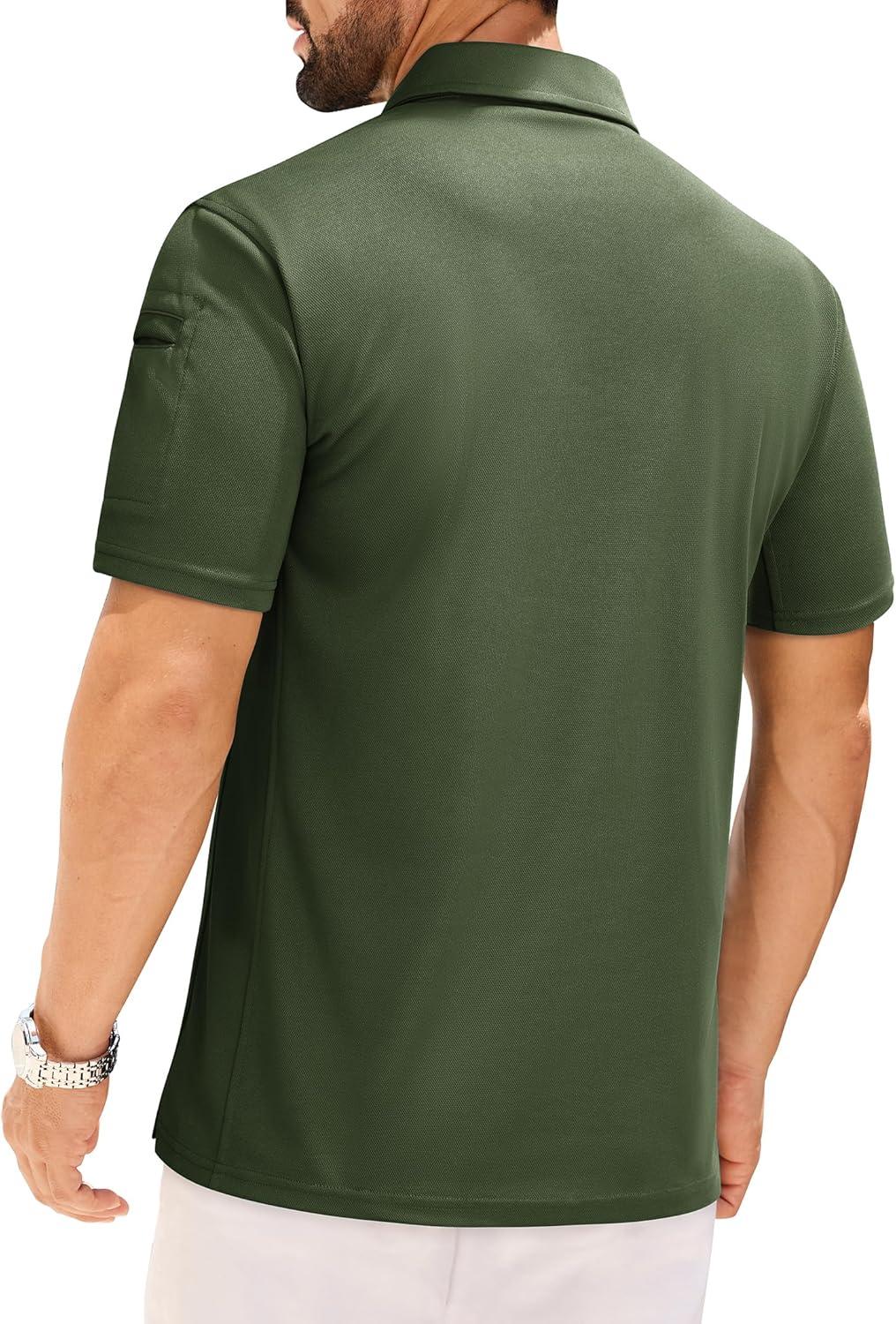 imageAlimens amp Gentle Mens Polo Shirt Short Sleeve Tactical Dry Fit Golf Shirts Stretch Work Collared Tops Outdoor Sport TennisArmy Green