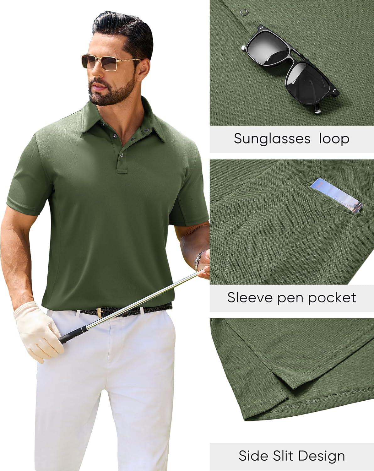 imageAlimens amp Gentle Mens Polo Shirt Short Sleeve Tactical Dry Fit Golf Shirts Stretch Work Collared Tops Outdoor Sport TennisArmy Green