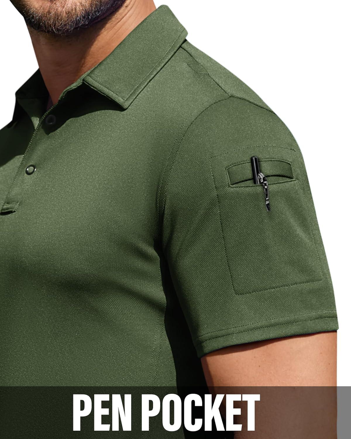 imageAlimens amp Gentle Mens Polo Shirt Short Sleeve Tactical Dry Fit Golf Shirts Stretch Work Collared Tops Outdoor Sport TennisArmy Green