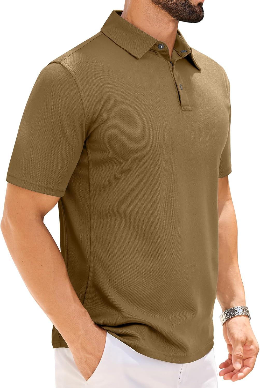 imageAlimens amp Gentle Mens Polo Shirt Short Sleeve Tactical Dry Fit Golf Shirts Stretch Work Collared Tops Outdoor Sport TennisBrown