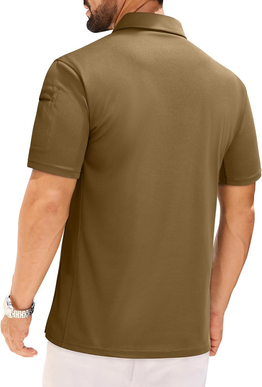 imageAlimens amp Gentle Mens Polo Shirt Short Sleeve Tactical Dry Fit Golf Shirts Stretch Work Collared Tops Outdoor Sport TennisBrown